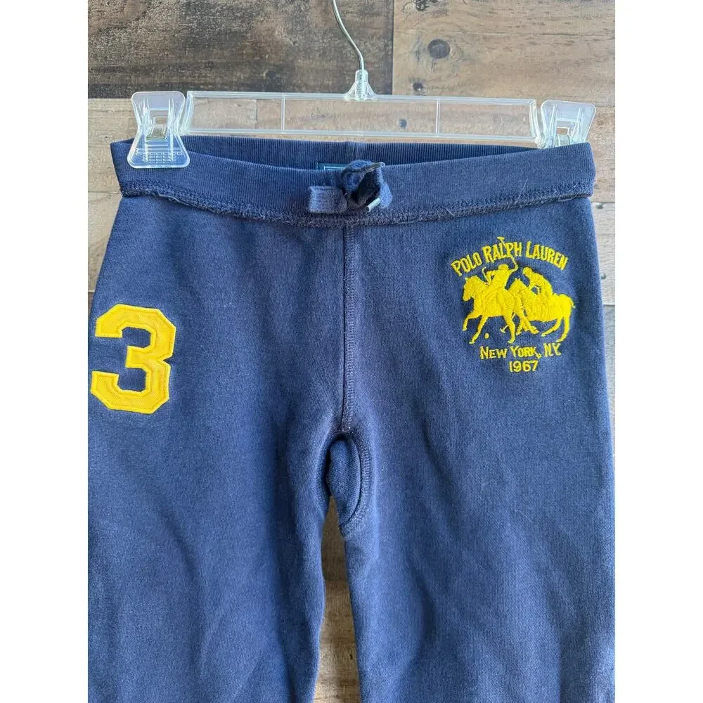 Polo Ralph Lauren Boys Navy Blue Yellow Graphic Sweatpants - Size 7 - Picture 2 of 8